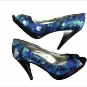 Style & Co. Celine Women’s Peep Toe Heels with Blue Floral Fabric